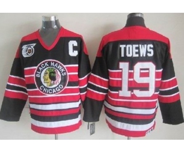 Chicago Blackhawks #19 Jonathan Toews Black Pinstripe 75TH Throwback CCM Jersey