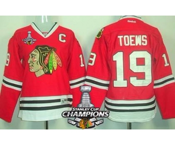 Chicago Blackhawks #19 Jonathan Toews Red Womens Jersey W/2015 Stanley Cup Champion Patch