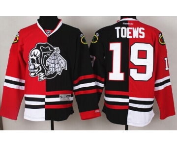 Chicago Blackhawks #19 Jonathan Toews Red/Black Two Tone With Black Skulls Jersey