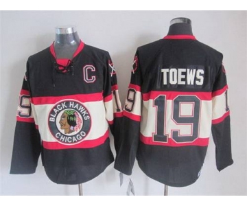 Men's Chicago Blackhawks #19 Jonathan Toews Black Third CCM Vintage Throwback Jersey