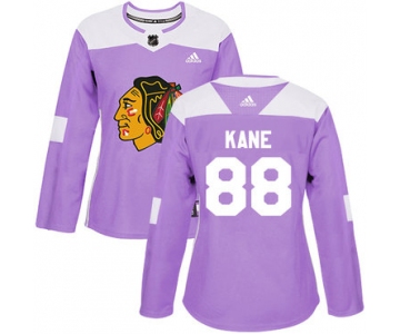 Adidas Chicago Blackhawks #88 Patrick Kane Purple Authentic Fights Cancer Women's Stitched NHL Jersey