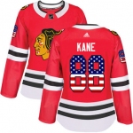 Adidas Chicago Blackhawks #88 Patrick Kane Red Home Authentic USA Flag Women's Stitched NHL Jersey