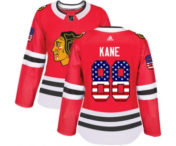 Adidas Chicago Blackhawks #88 Patrick Kane Red Home Authentic USA Flag Women's Stitched NHL Jersey