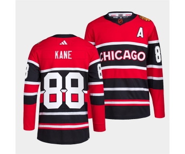 Men's Chicago Blackhawks #88 Patrick Kane Red Black 2022 Reverse Retro Stitched Jersey