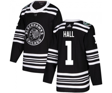 Adidas Blackhawks #1 Glenn Hall Black Authentic 2019 Winter Classic Stitched NHL Jersey