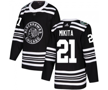 Adidas Blackhawks #21 Stan Mikita Black Authentic 2019 Winter Classic Stitched NHL Jersey