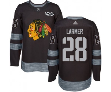 Blackhawks #28 Steve Larmer Black 1917-2017 100th Anniversary Stitched NHL Jersey