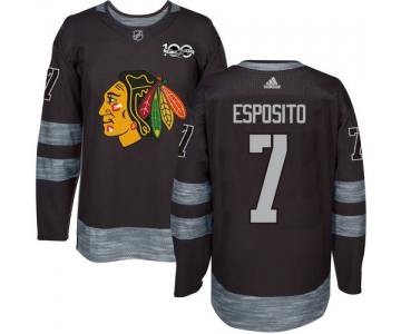Blackhawks #7 Tony Esposito Black 1917-2017 100th Anniversary Stitched NHL Jersey