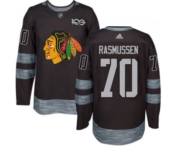 Blackhawks #70 Dennis Rasmussen Black 1917-2017 100th Anniversary Stitched NHL Jersey