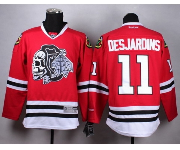 Chicago Blackhawks #11 Andrew Desjardins Red With Black Skulls Jersey