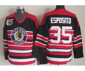 Chicago Blackhawks #35 Tony Esposito Black Pinstripe 75TH Throwback CCM Jersey