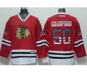 Chicago Blackhawks #50 Corey Crawford USA Flag Fashion Red Jersey