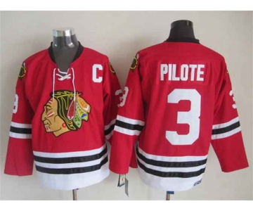 Men's Chicago Blackhawks #3 Pierre Pilote 1957-58 Red Vintage Jersey