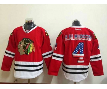 Men's Chicago Blackhawks #4 Niklas Hjalmarsson USA Flag Fashion Red Jersey