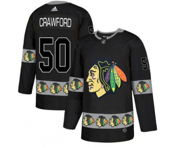 Men's Chicago Blackhawks #50 Corey Crawford Black Team Logos Fashion Adidas Jersey