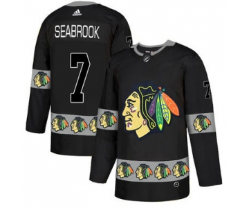 Men's Chicago Blackhawks #7 Brent Seabrook Black Team Logos Fashion Adidas Jersey