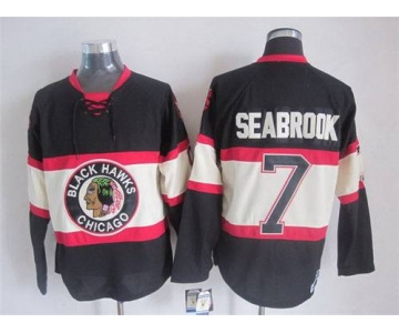 Men's Chicago Blackhawks #7 Brent Seabrook Black Third CCM Vintage Throwback Jersey