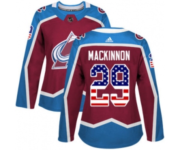 Adidas Colorado Avalanche #29 Nathan MacKinnon Burgundy Home Authentic USA Flag Women's Stitched NHL Jersey