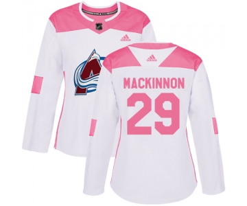 Adidas Colorado Avalanche #29 Nathan MacKinnon White Pink Authentic Fashion Women's Stitched NHL Jersey