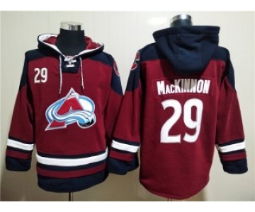 Men's Burgundy Colorado Avalanche #29 Nathan MacKinnon All Stitched Sweatshirt Hoodie