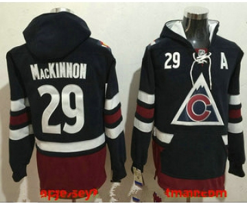 Men's Colorado Avalanche #29 Nathan MacKinnon NEW Navy Blue Stitched NHL Old Tim Hockey Hoodie