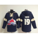 2014 Old Time Hockey Colorado Avalanche #19 Joe Sakic Navy Blue Hoodie