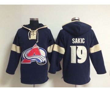 2014 Old Time Hockey Colorado Avalanche #19 Joe Sakic Navy Blue Hoodie