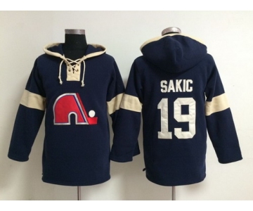 2014 Old Time Hockey Quebec Nordiques #19 Joe Sakic Navy Blue Hoodie