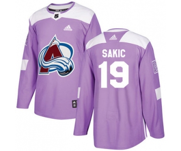 Adidas Avalanche #19 Joe Sakic Purple Authentic Fights Cancer Stitched Youth NHL Jersey