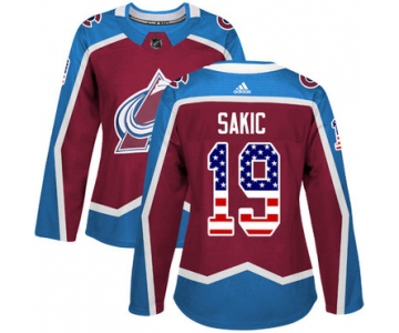 Adidas Colorado Avalanche #19 Joe Sakic Burgundy Home Authentic USA Flag Women's Stitched NHL Jersey