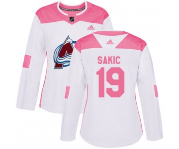 Adidas Colorado Avalanche #19 Joe Sakic White Pink Authentic Fashion Women's Stitched NHL Jersey