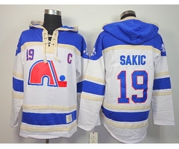 Old Time Hockey Quebec Nordiques #19 Joe Sakic White With Navy Blue Hoodie