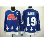 Quebec Nordiques #19 Joe Sakic Navy Blue Throwback CCM Jersey