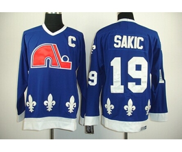 Quebec Nordiques #19 Joe Sakic Navy Blue Throwback CCM Jersey