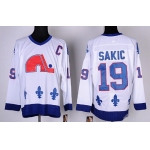 Quebec Nordiques #19 Joe Sakic White Throwback CCM Jersey