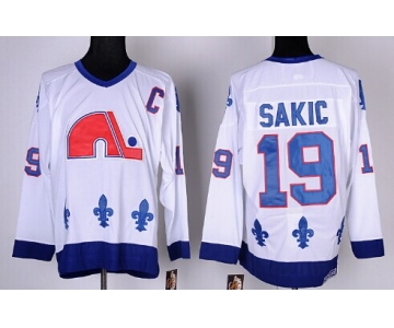 Quebec Nordiques #19 Joe Sakic White Throwback CCM Jersey