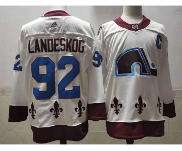 Men's Colorado Avalanche #92 Gabriel Landeskog White 2021 Retro Stitched NHL Jersey