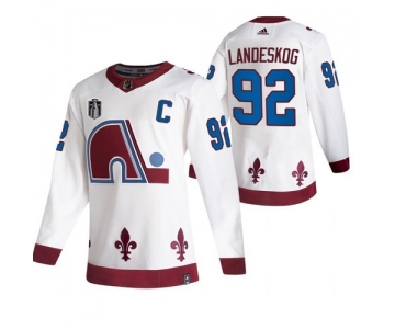Men's Colorado Avalanche #92 Gabriel Landeskog White 2022 Stanley Cup Final Patch Reverse Retro Stitched Jersey
