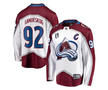 Men's Colorado Avalanche #92 Gabriel Landeskog White 2022 Stanley Cup Final Patch Stitched Jersey