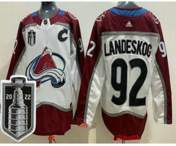 Men's Colorado Avalanche #92 Gabriel Landeskog White 2022 Stanley Cup Stitched Jersey