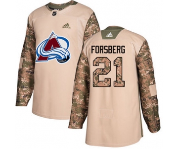 Adidas Avalanche #21 Peter Forsberg Camo Authentic 2017 Veterans Day Stitched NHL Jersey