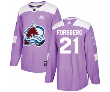 Adidas Avalanche #21 Peter Forsberg Purple Authentic Fights Cancer Stitched NHL Jersey