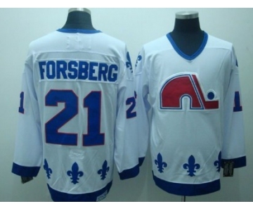 Quebec Nordiques #21 Peter Forsberg White Throwback CCM Jersey