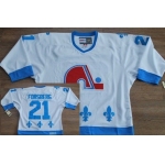 Quebec Nordiques #21 Peter Forsberg White With Light Blue Throwback CCM Jersey