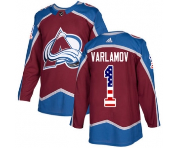 Adidas Avalanche #1 Semyon Varlamov Burgundy Home Authentic USA Flag Stitched NHL Jersey