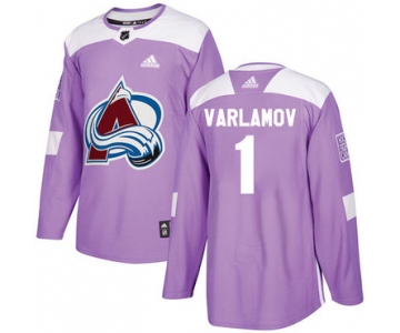 Adidas Avalanche #1 Semyon Varlamov Purple Authentic Fights Cancer Stitched NHL Jersey