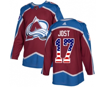 Adidas Avalanche #17 Tyson Jost Burgundy Home Authentic USA Flag Stitched NHL Jersey
