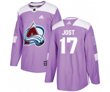 Adidas Avalanche #17 Tyson Jost Purple Authentic Fights Cancer Stitched NHL Jersey