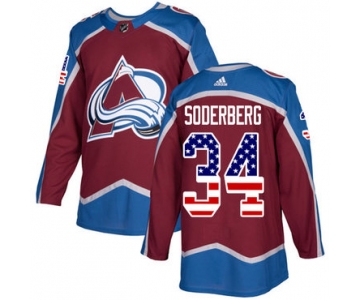 Adidas Avalanche #34 Carl Soderberg Burgundy Home Authentic USA Flag Stitched NHL Jersey