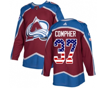 Adidas Avalanche #37 J.T. Compher Burgundy Home Authentic USA Flag Stitched NHL Jersey